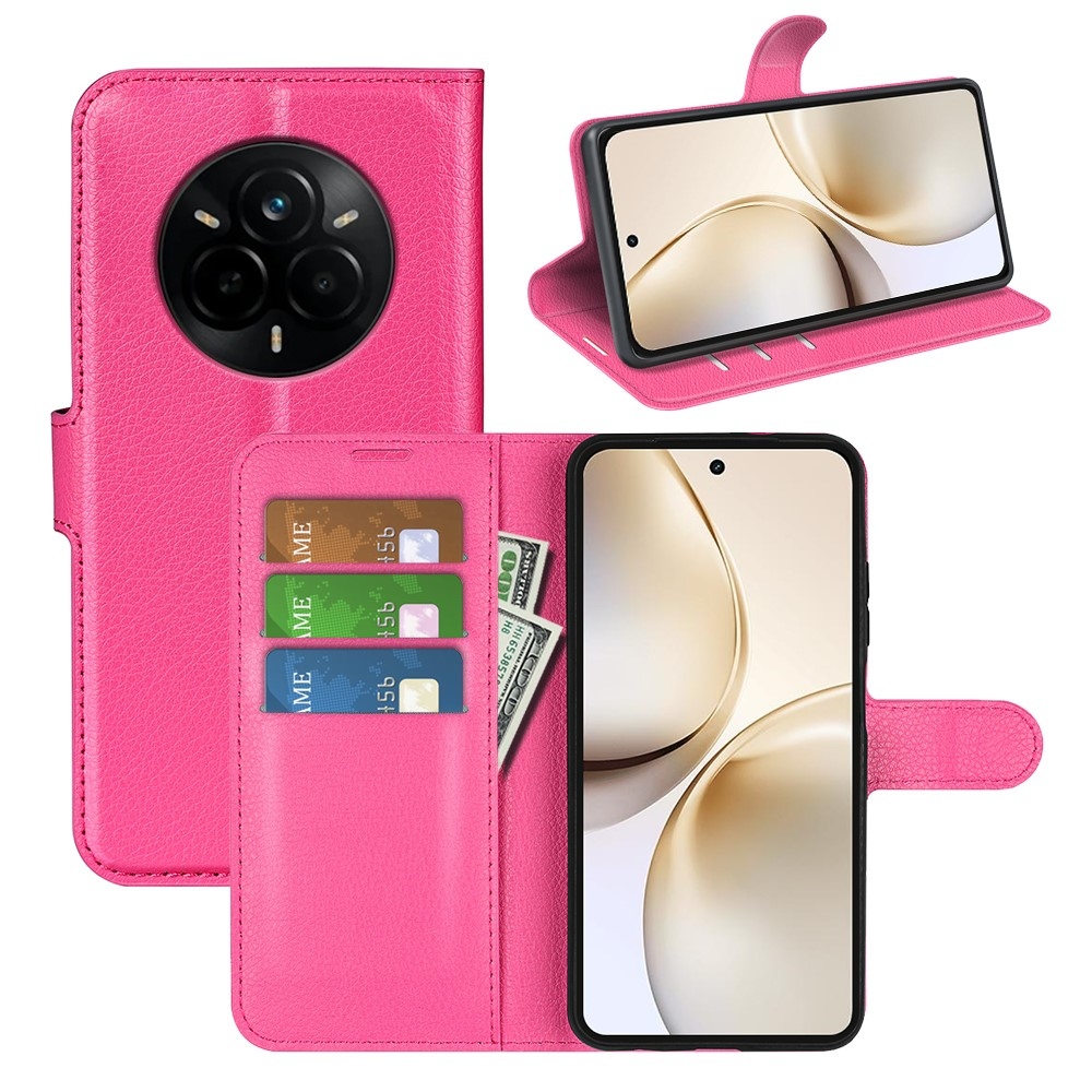 Litchi könyvtáska a Realme 14 Pro+ 5G számára - rózsaszínű