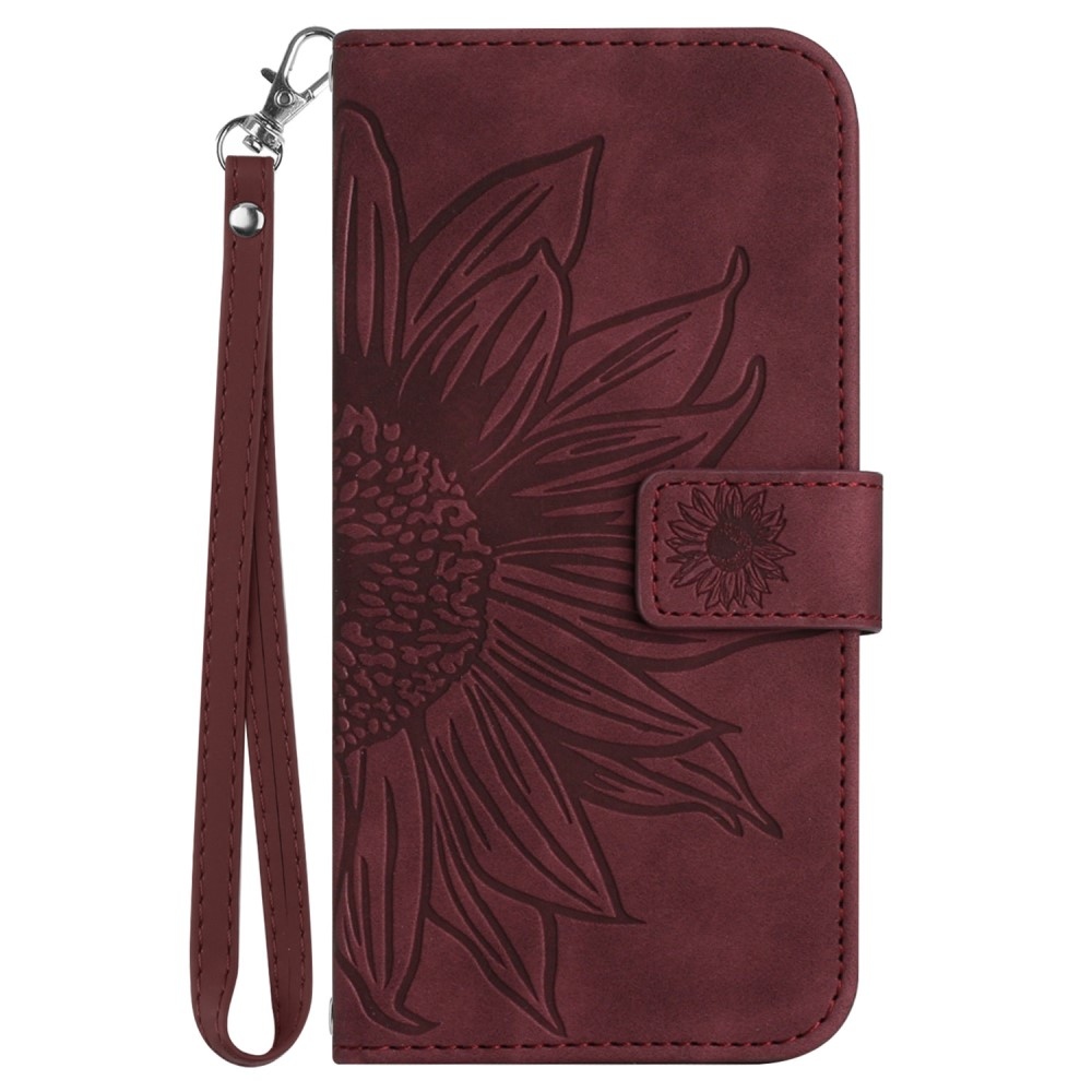 Napraforgó könyv tok a Xiaomi Redmi Note 14 Pro-hoz - bordó színű