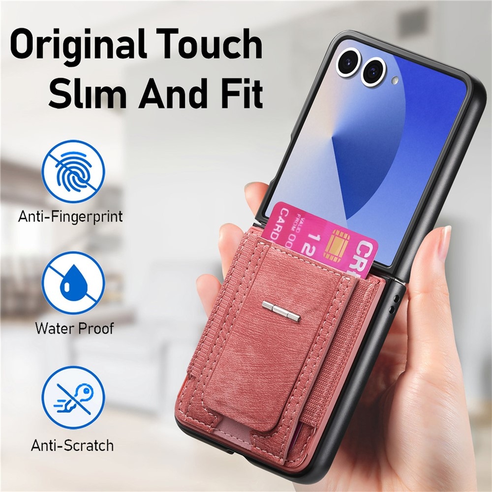 Luxus műanyag borítás műbőrrel a Samsung Galaxy Z Flip7 5G készülékre - rózsaszínű