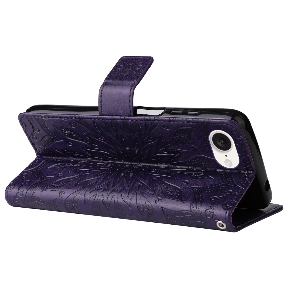 Napraforgó könyvtáska iPhone 16e készülékhez - sötétlila