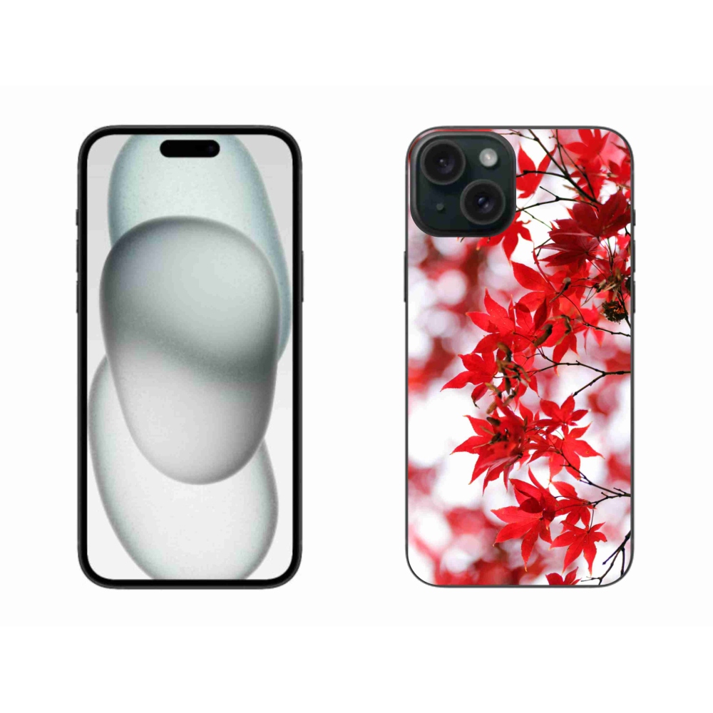 Zselés borítás mmCase iPhone 15 Plus készülékhez - piros levelek
