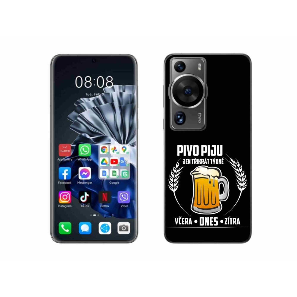 Gél borítás mmCase a Huawei P60 Pro készülékhez - sör motívum fekete háttérrel