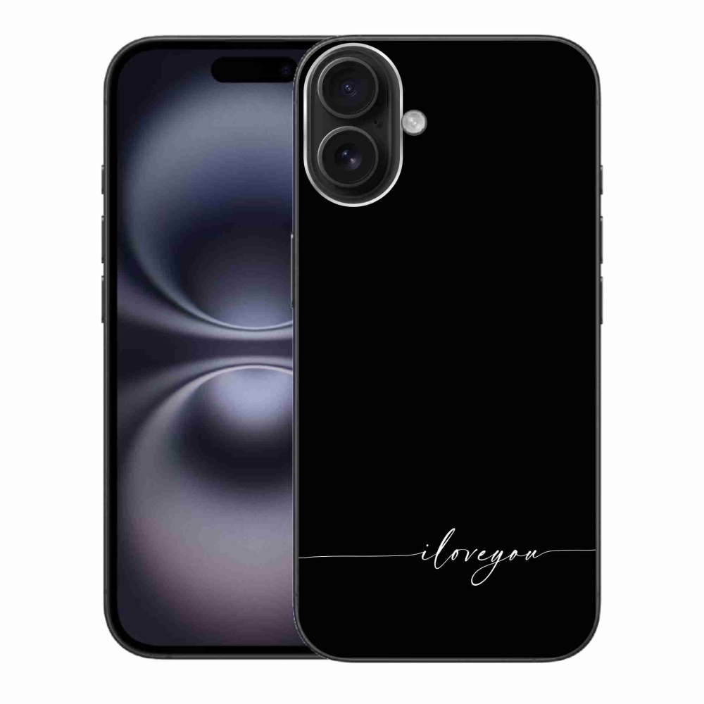 Gél borítás mmCase iPhone 16 Plus készülékhez - Szeretlek fekete háttérrel
