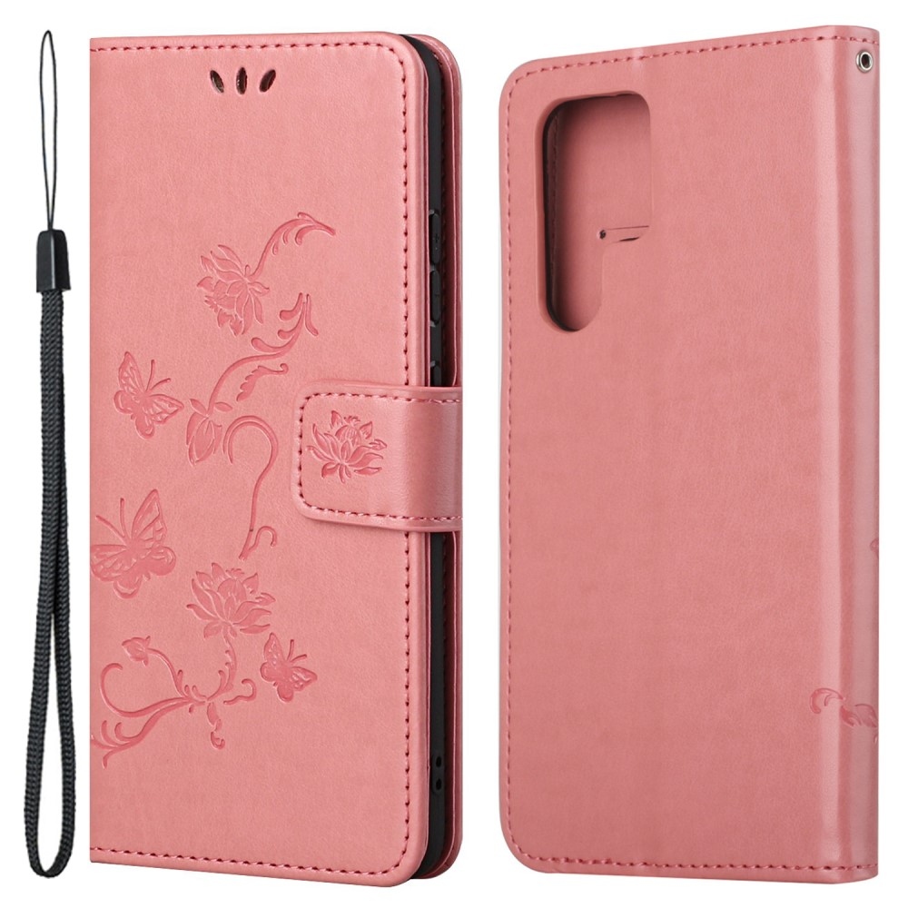 Virágos könyv tok Samsung Galaxy S24 Ultra készülékhez - rózsaszín