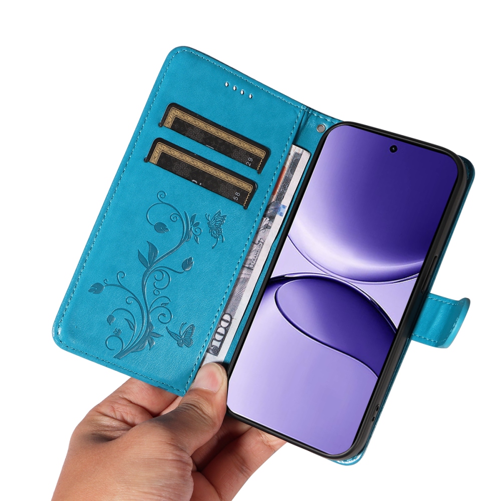 Virágok könyv tok Xiaomi Poco F7 5G-hez - kék