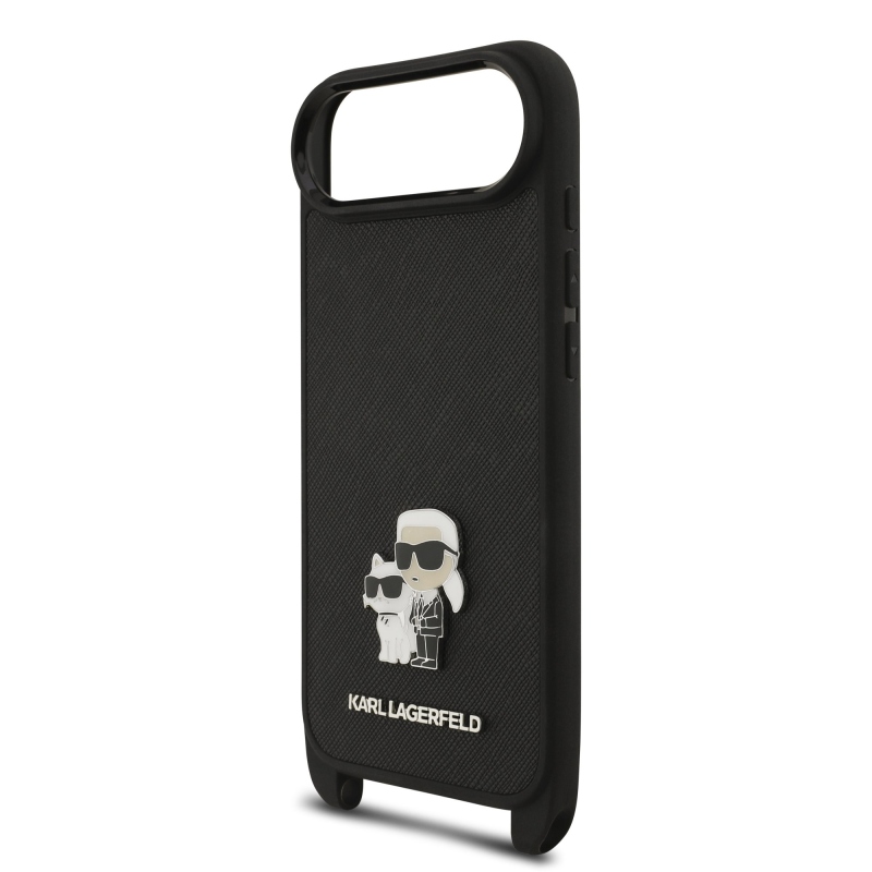 Karl Lagerfeld Saffiano Crossbody Strap Metal Karl és Choupette hátlapi borító iPhone Airhez Fekete
