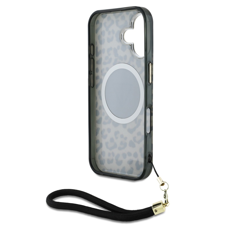 Guess IML Leopard Leopárd háromszög logó szíj MagSafe hátlap iPhone 16 barna
