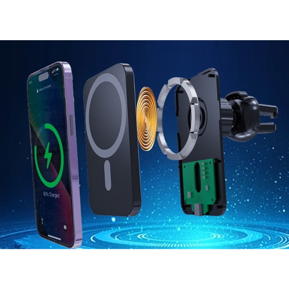 C16 mágneses vezeték nélküli autós töltő MagSafe 15W-tal - fekete