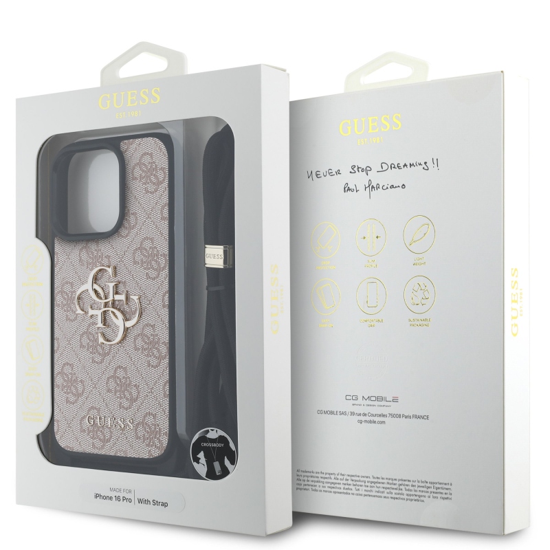Guess PU 4G fém logó fém keresztpánt hátlapi borító iPhone 16 Pro rózsaszínhez