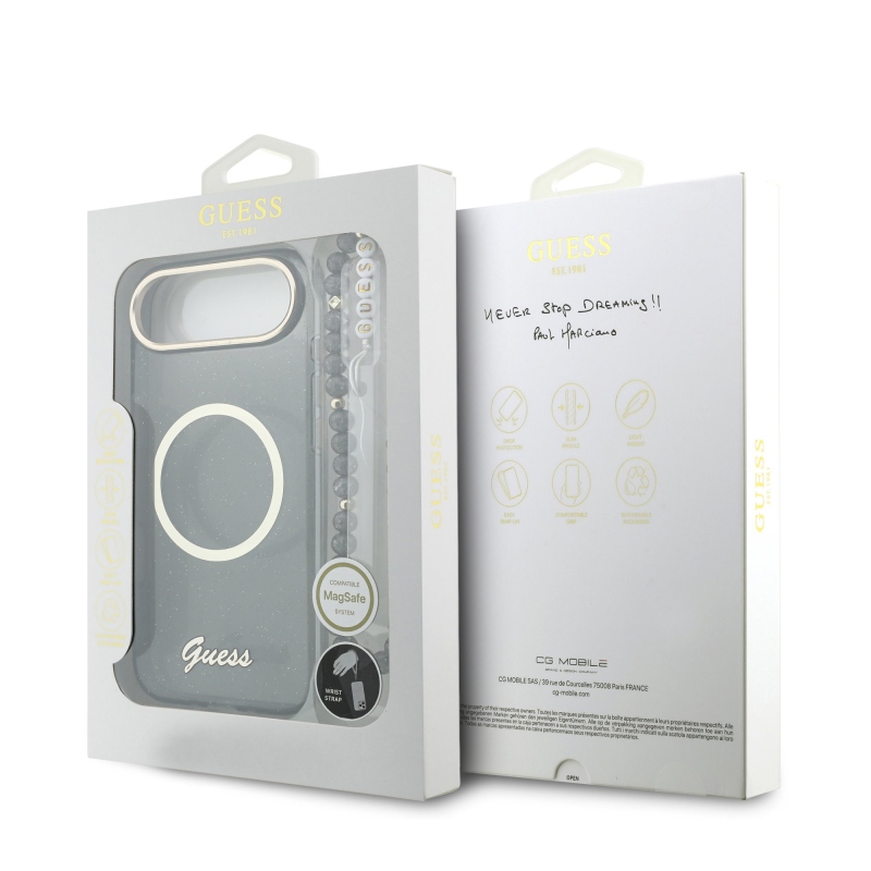 Guess IML Glitter Script Strap MagSafe hátlapi borító az iPhone Air készülékhez Fekete