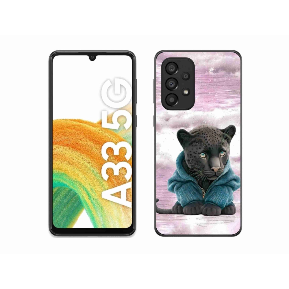 Zselés borítás mmCase Samsung Galaxy A33 5G - fekete párduc pulóverben
