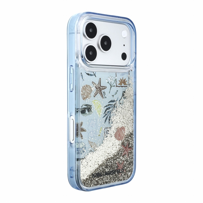 Karl Lagerfeld Liquid Glitter Beach hátsó tok iPhone 18 Pro Max-hoz, kék