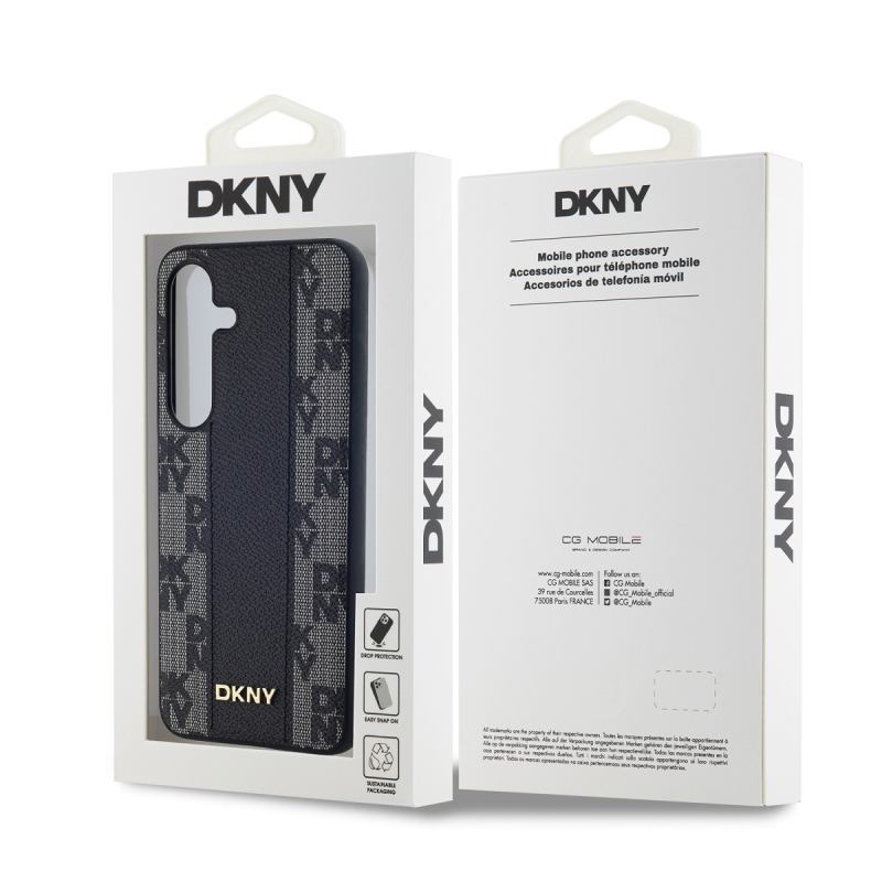 DKNY PU bőr kockás mintás Magsafe hátlap a Samsung Galaxy S24 fekete változatához