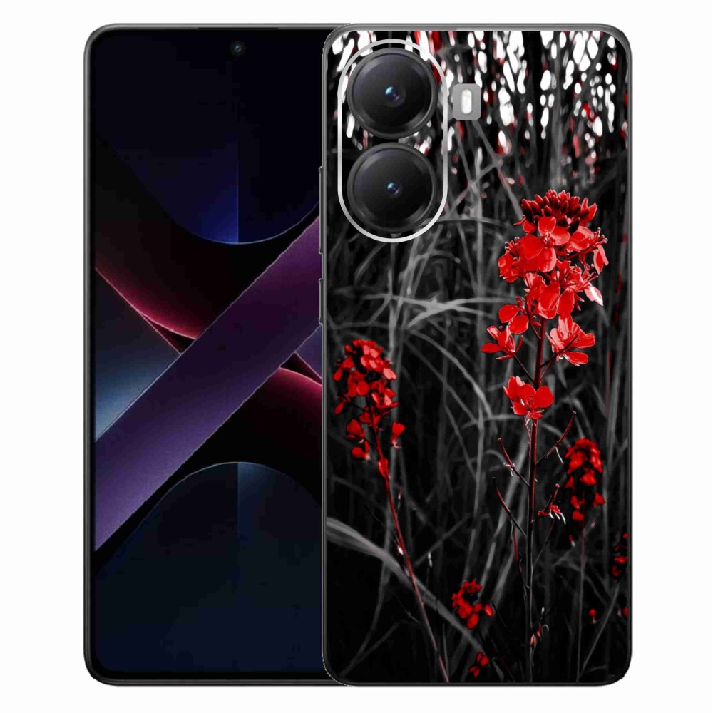 Gél borítás mmCase a Xiaomi Poco X7 Pro 5G számára - piros növény