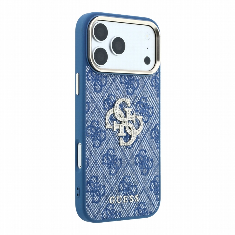 Guess PU 4G Strass Metal Logo hátsó tok iPhone 18 Pro-hoz, kék