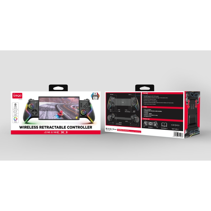 iPega SW2123 vezeték nélküli RGB Gamepad Nintendo Switch/Nintendo Switch 2 fekete színű konzolhoz