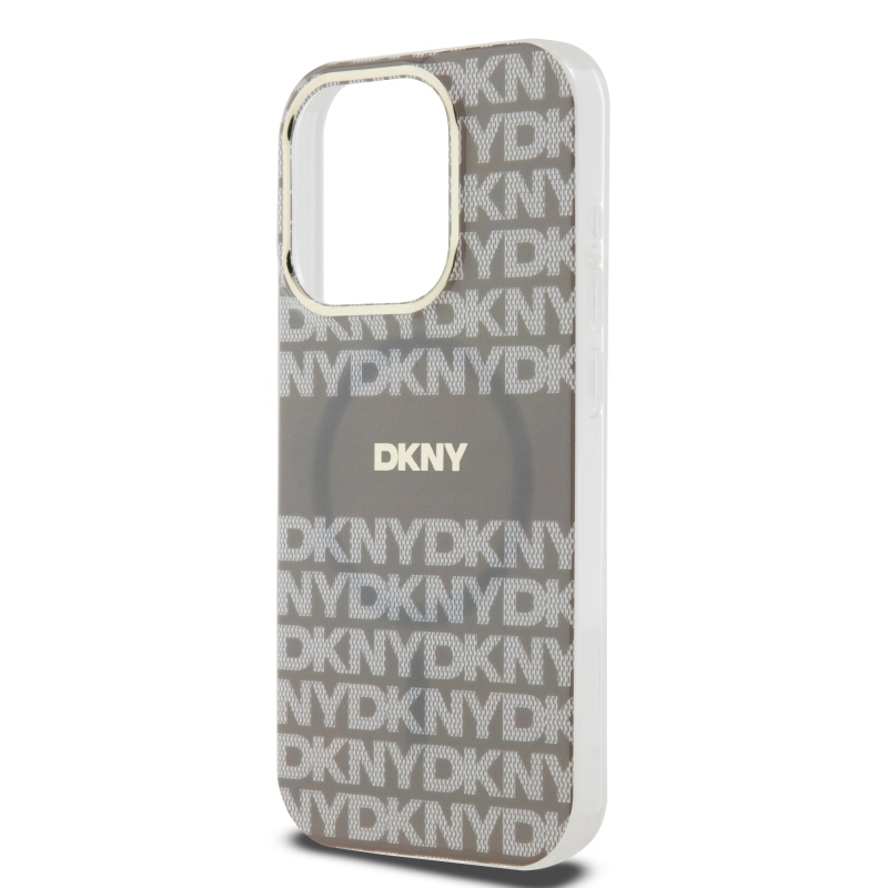 DKNY PC/TPU ismétlődő mintás tonális csíkos Magsafe hátlap iPhone 14 Pro Max bézs színű borítóhoz