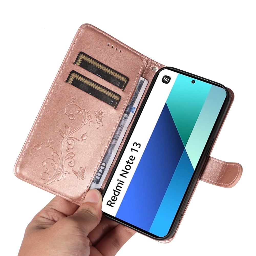 Virágos könyv tok Xiaomi Redmi Note 13-hoz - rózsa arany
