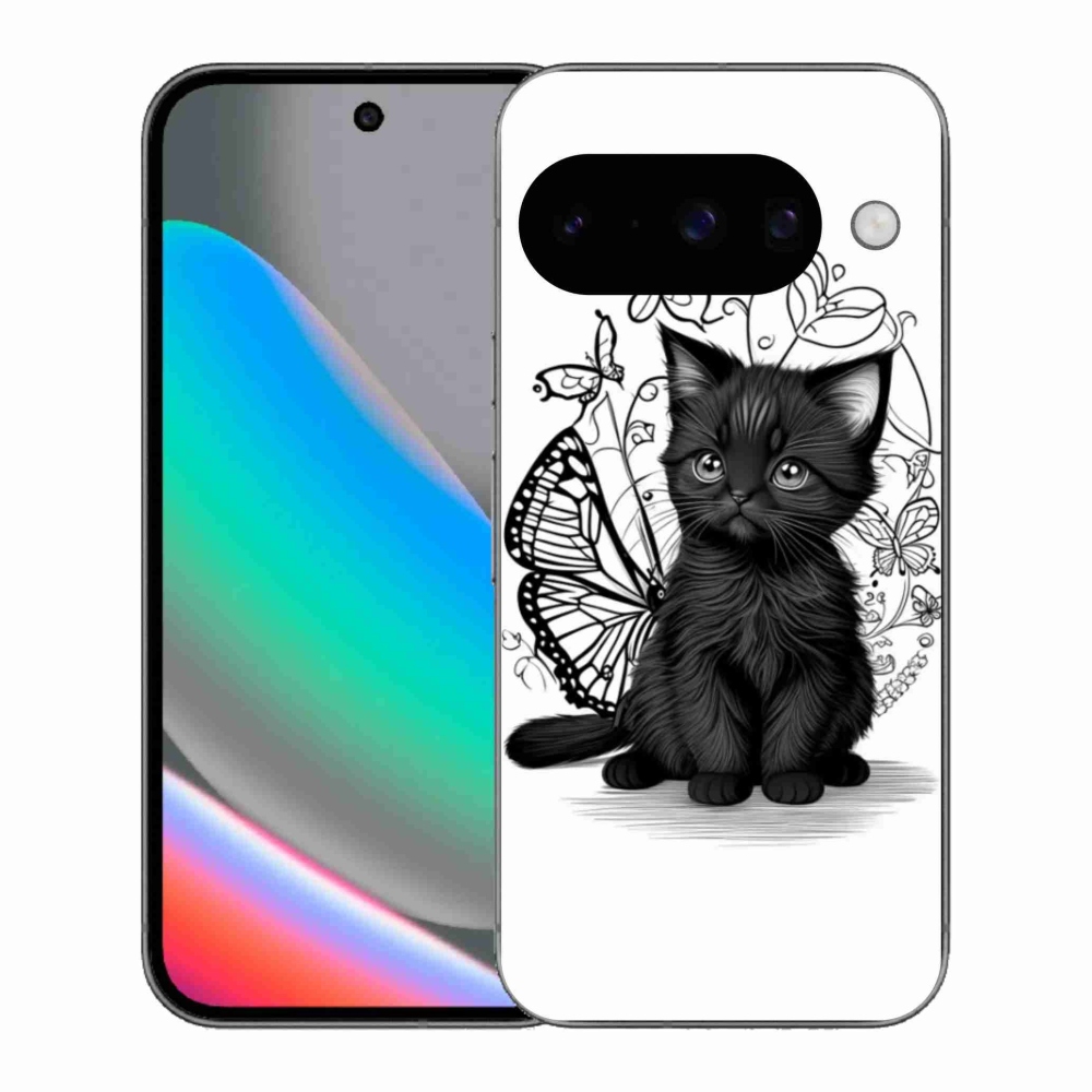 Zselés borítás mmCase a Google Pixel 10 számára - fekete cica