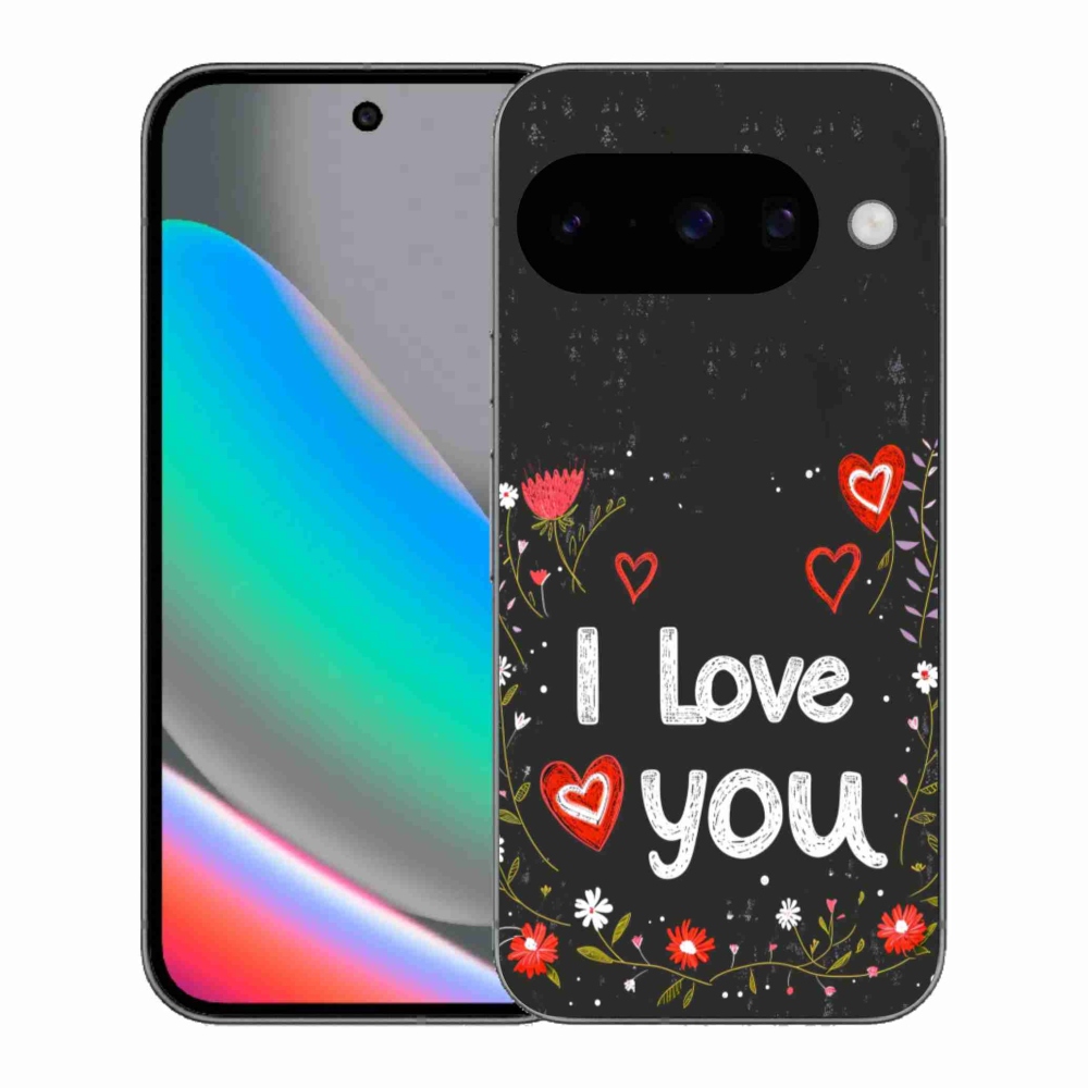 Gél borítás mmCase a Google Pixel 10 számára - Szeretlek fekete háttérrel