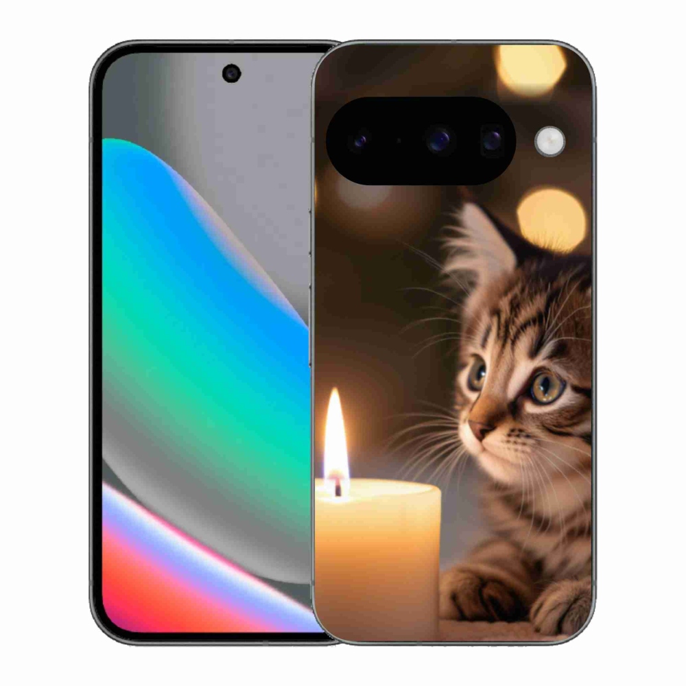 Gél borítás mmCase a Google Pixel 10 számára - cica és gyertya