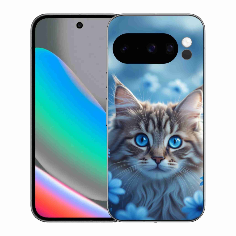 mmCase gél tok a Google Pixel 10 Pro-hoz – kiscica kék virágokkal