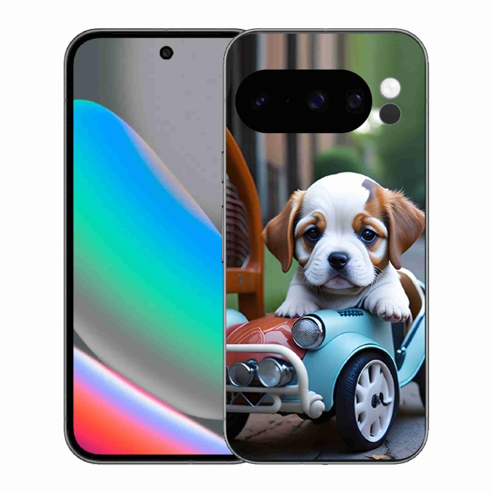 mmCase gél tok a Google Pixel 10 Pro-hoz – kiskutya retro autóban