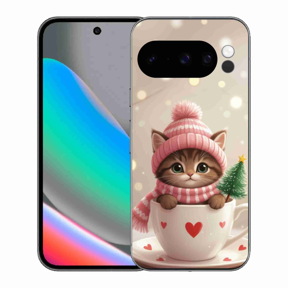 mmCase gél tok a Google Pixel 10 Pro-hoz – karácsonyi cica csészében