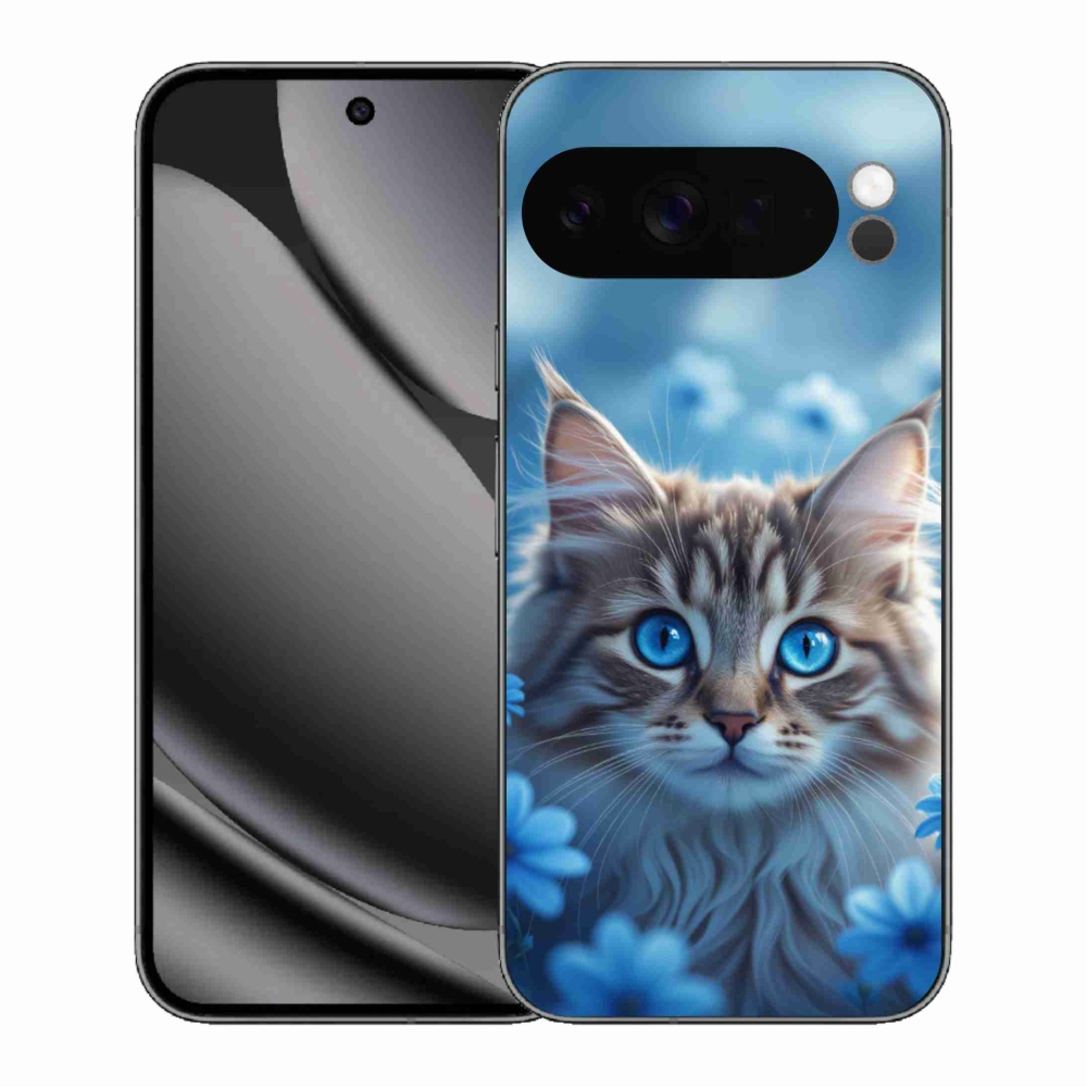 mmCase gél tok a Google Pixel 10 Pro XL-hez – kiscica kék virágokkal