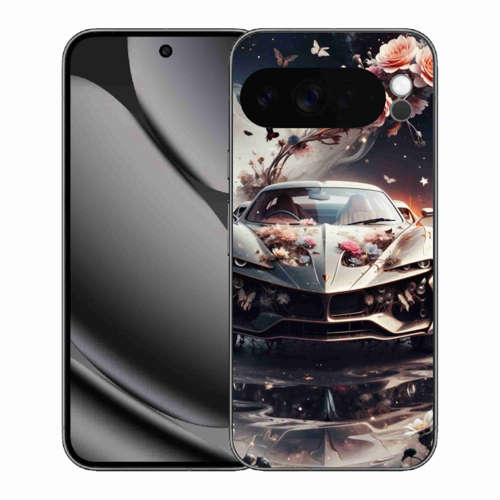 Zselés borítás mmCase a Google Pixel 10 Pro XL-hez - virágos sportkocsi