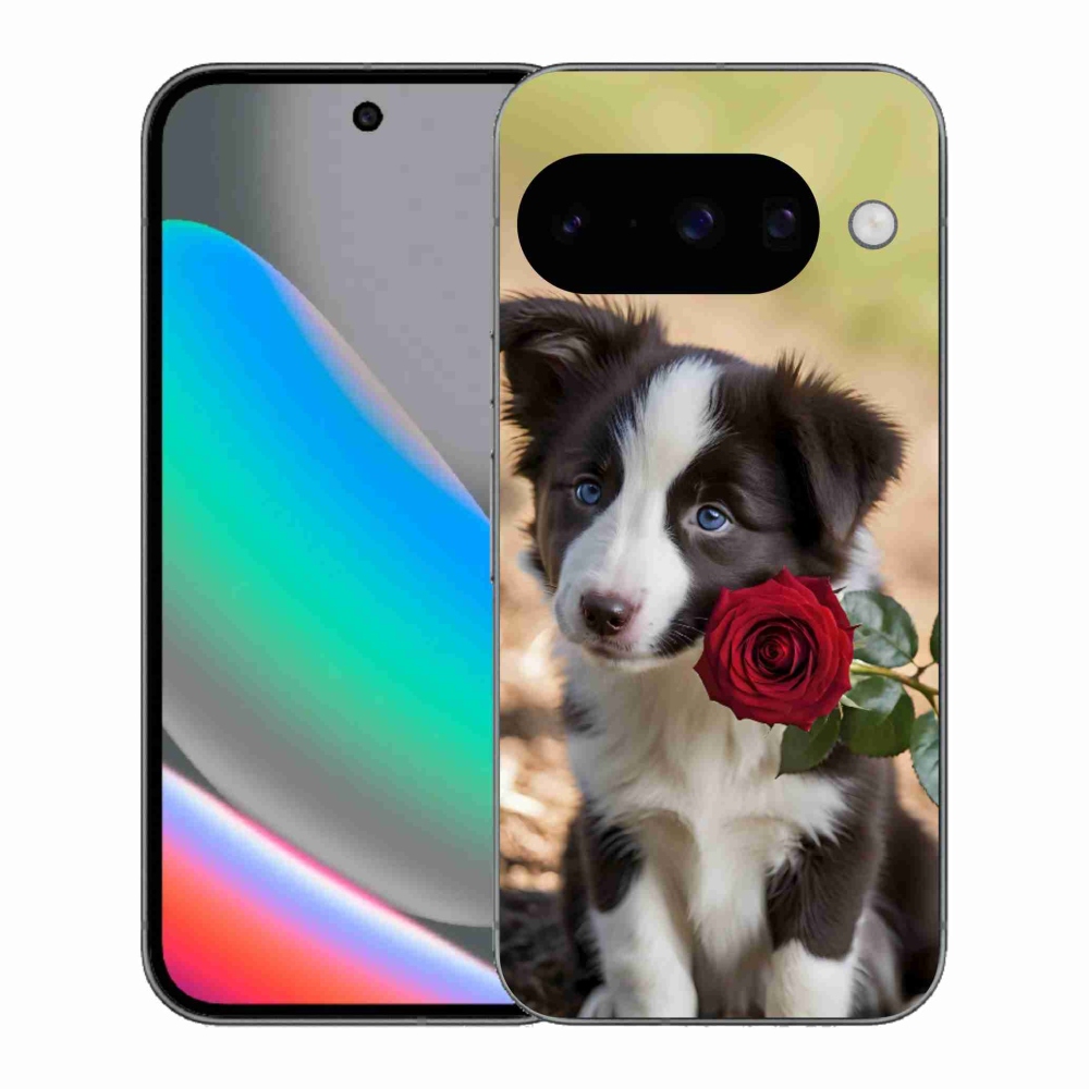 mmCase gél tok a Google Pixel 10-hez – aranyos border collie rózsával