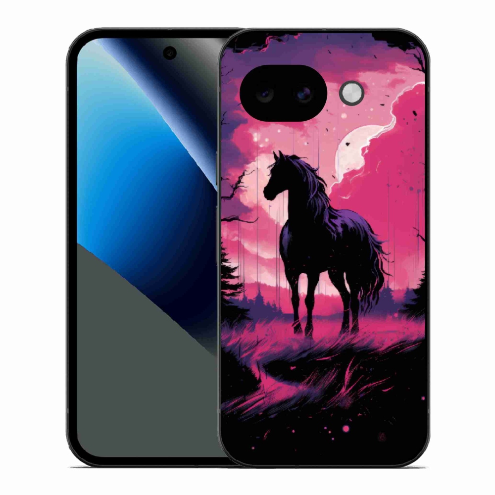 Zselés borítás mmCase a Google Pixel 10a számára - fekete rajzfilm ló 1