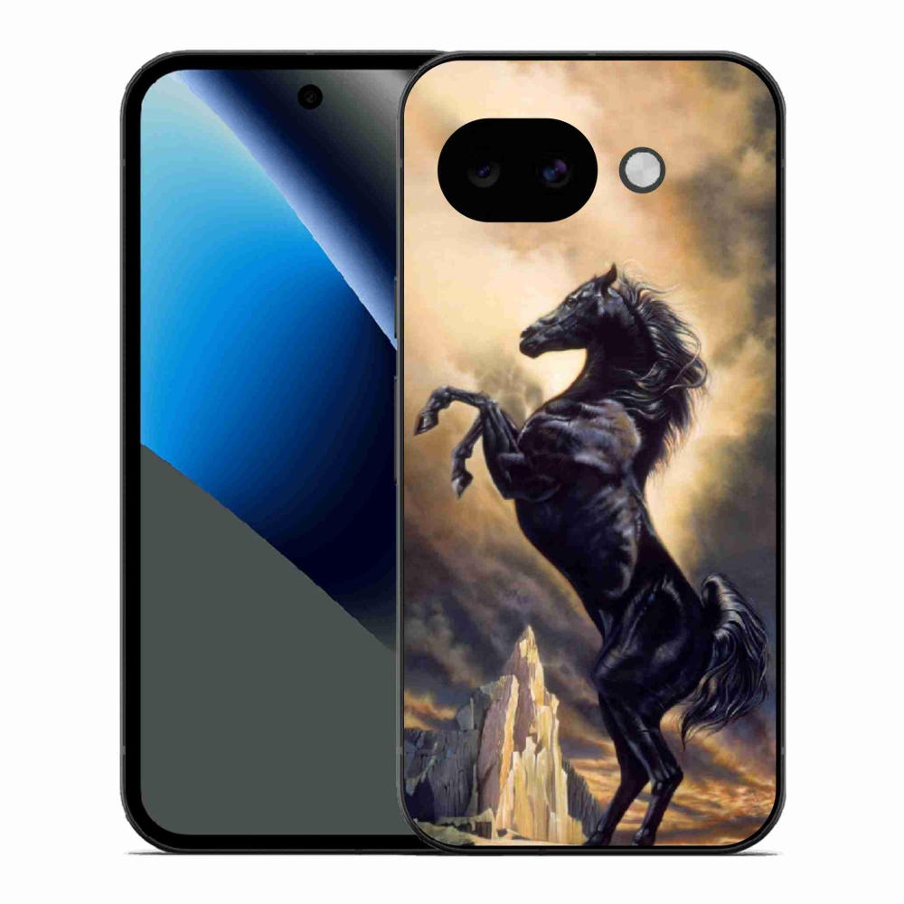 Gél borítás mmCase a Google Pixel 10a számára - fekete rajzfilm ló