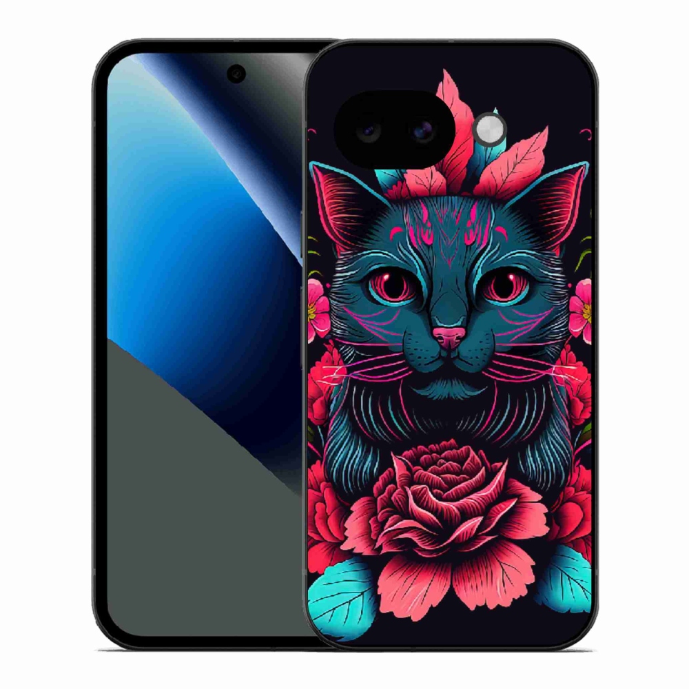 Gél borítás mmCase a Google Pixel 10a számára - virágok és macska