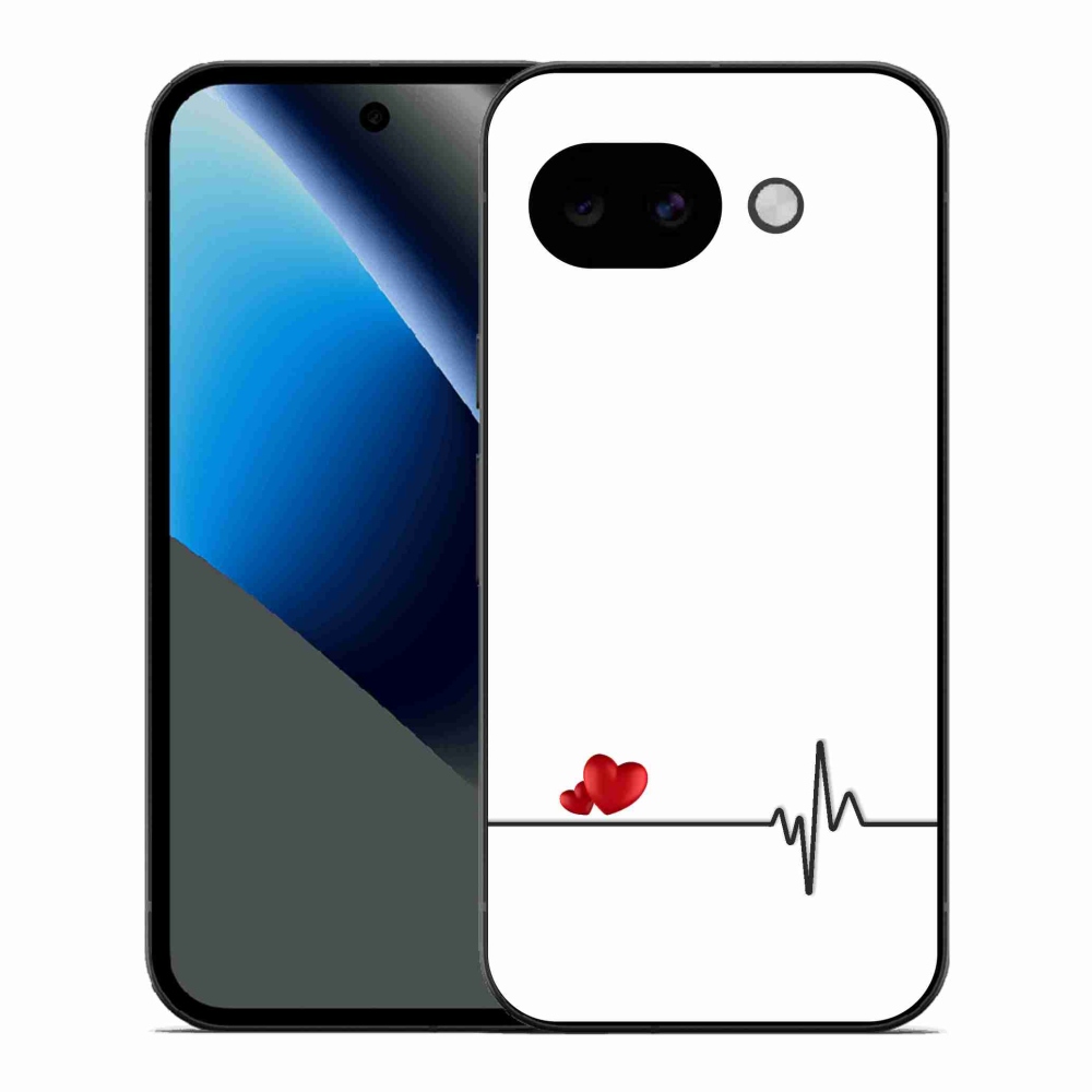 Gél borítás mmCase a Google Pixel 10a számára - szív és szívverés fehér háttérrel