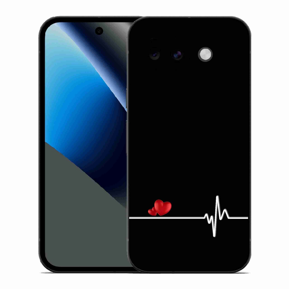 Gél borítás mmCase a Google Pixel 10a számára - szív és szívverés fekete háttérrel