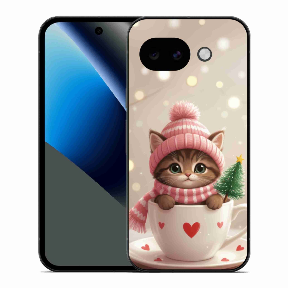 Gél borítás mmCase a Google Pixel 10a számára - Karácsonyi cica egy csészében