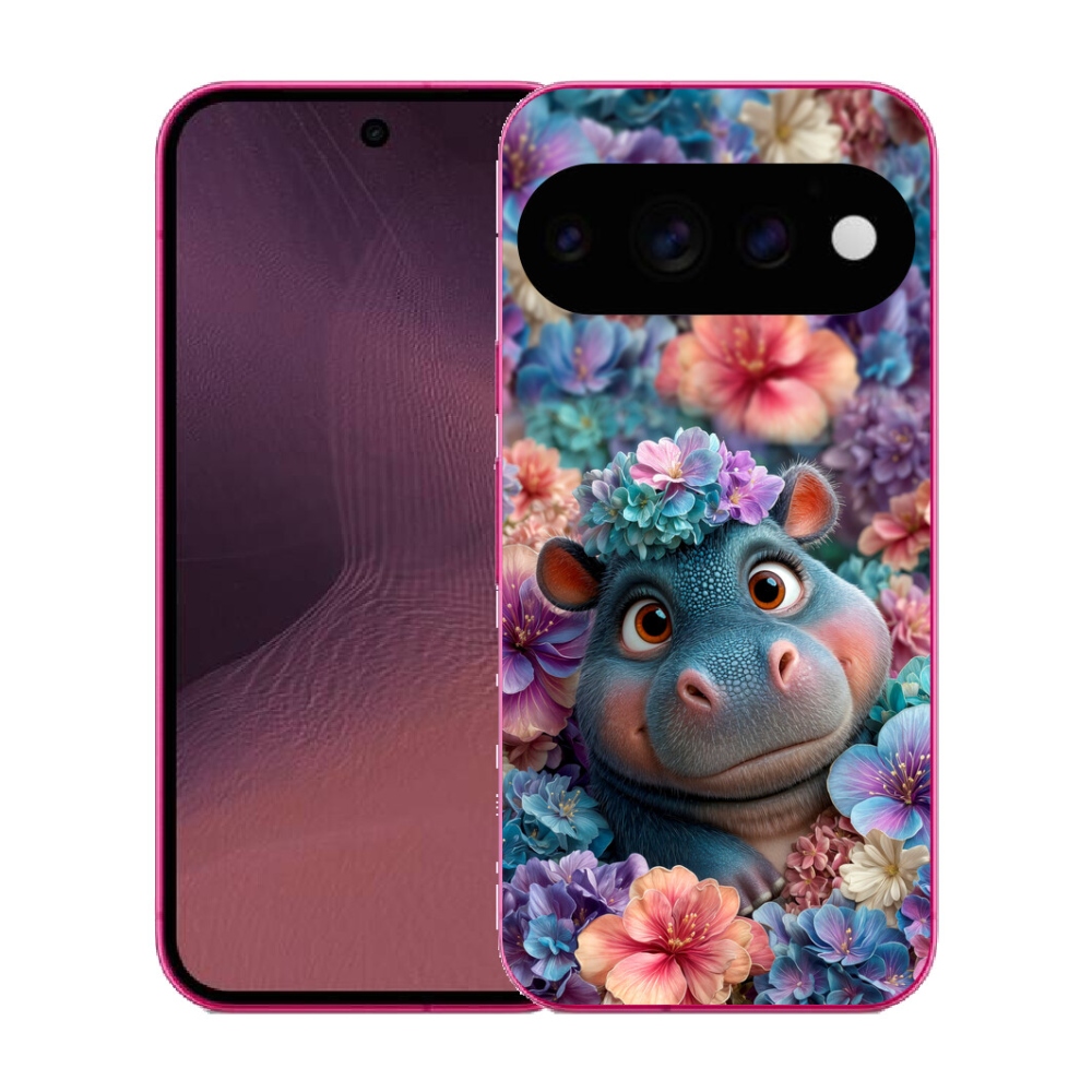 mmCase gél tok a Google Pixel 11-hez – virágokkal díszített kis víziló