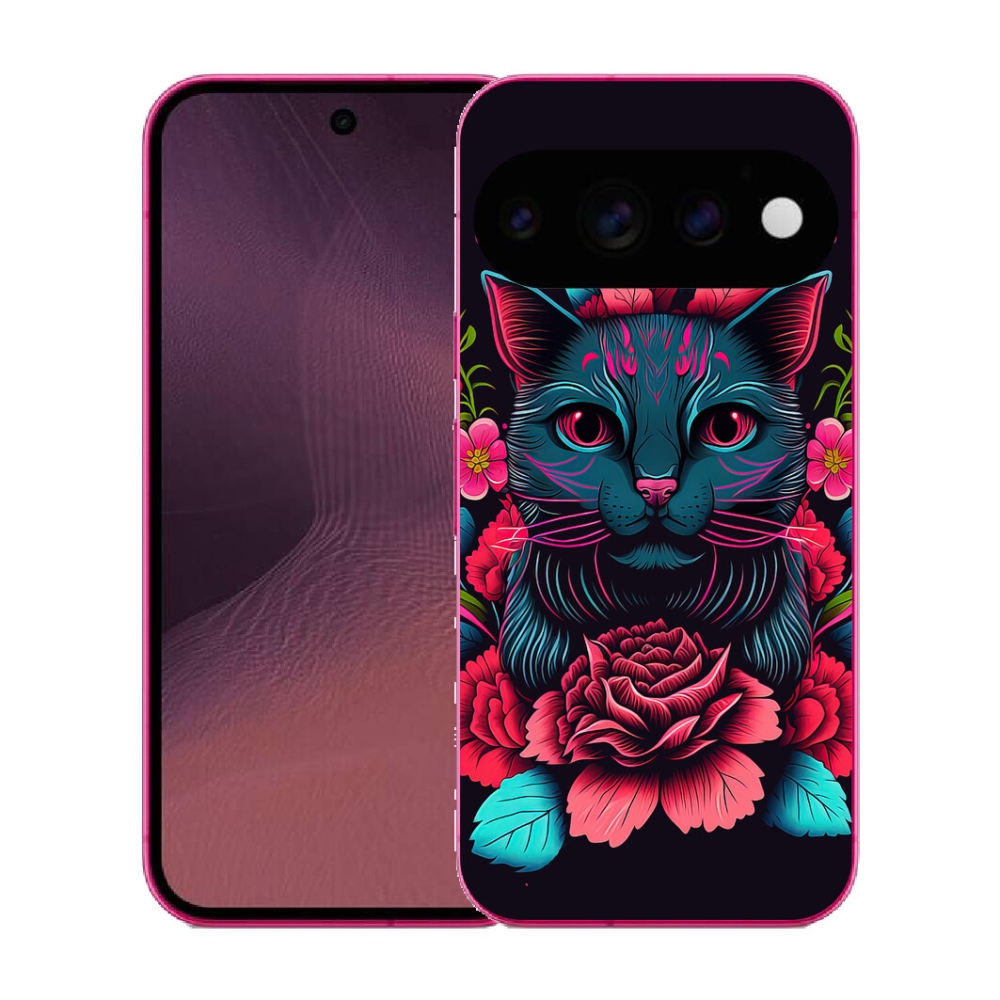 mmCase gél tok a Google Pixel 11-hez – virágok és macska