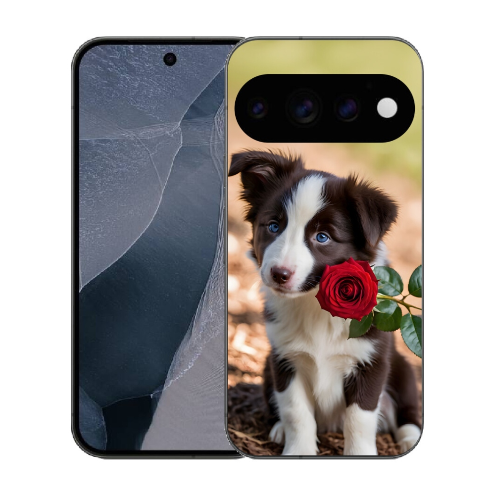 mmCase géltok a Google Pixel 11 Pro-hoz – aranyos border collie rózsával