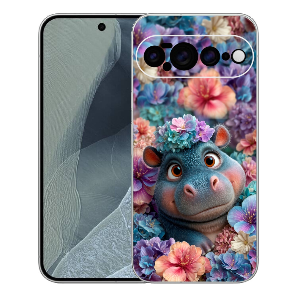 mmCase gél tok a Google Pixel 11 Pro XL-hez – virágokkal díszített kis víziló
