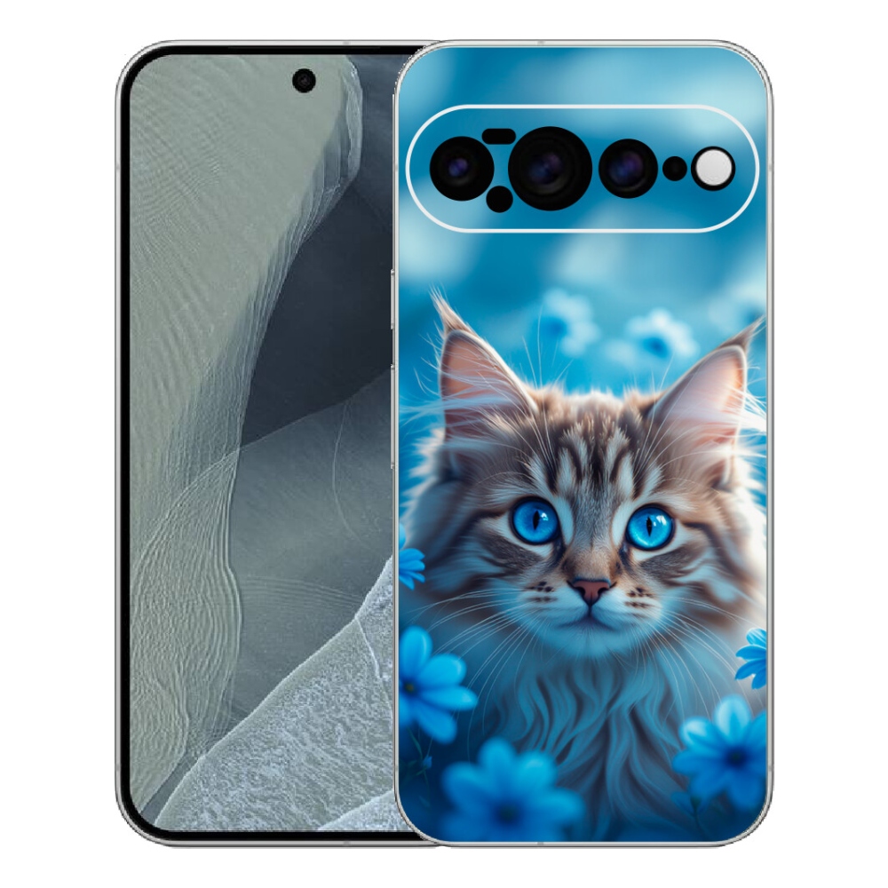 mmCase gél tok a Google Pixel 11 Pro XL-hez – kiscica kék virágok között