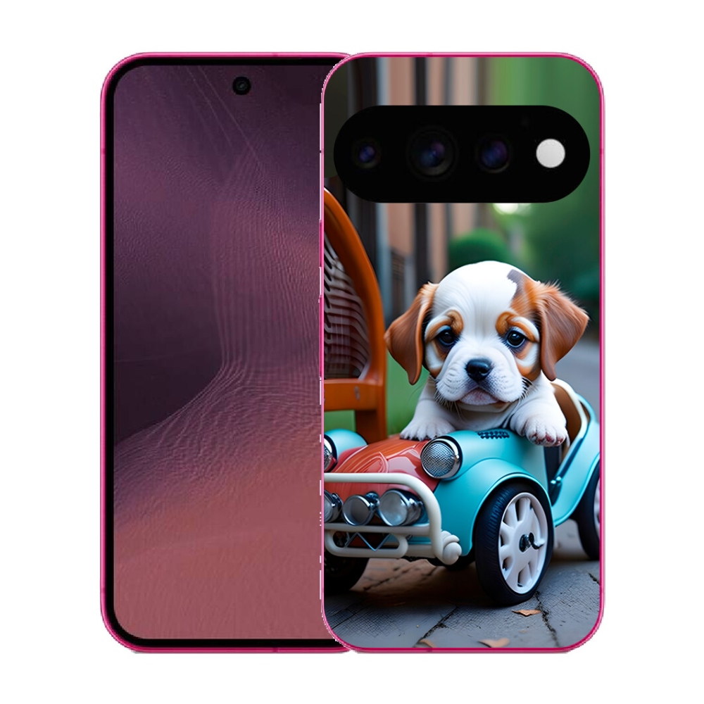 mmCase gél tok a Google Pixel 11-hez – kiskutya egy retro autóban