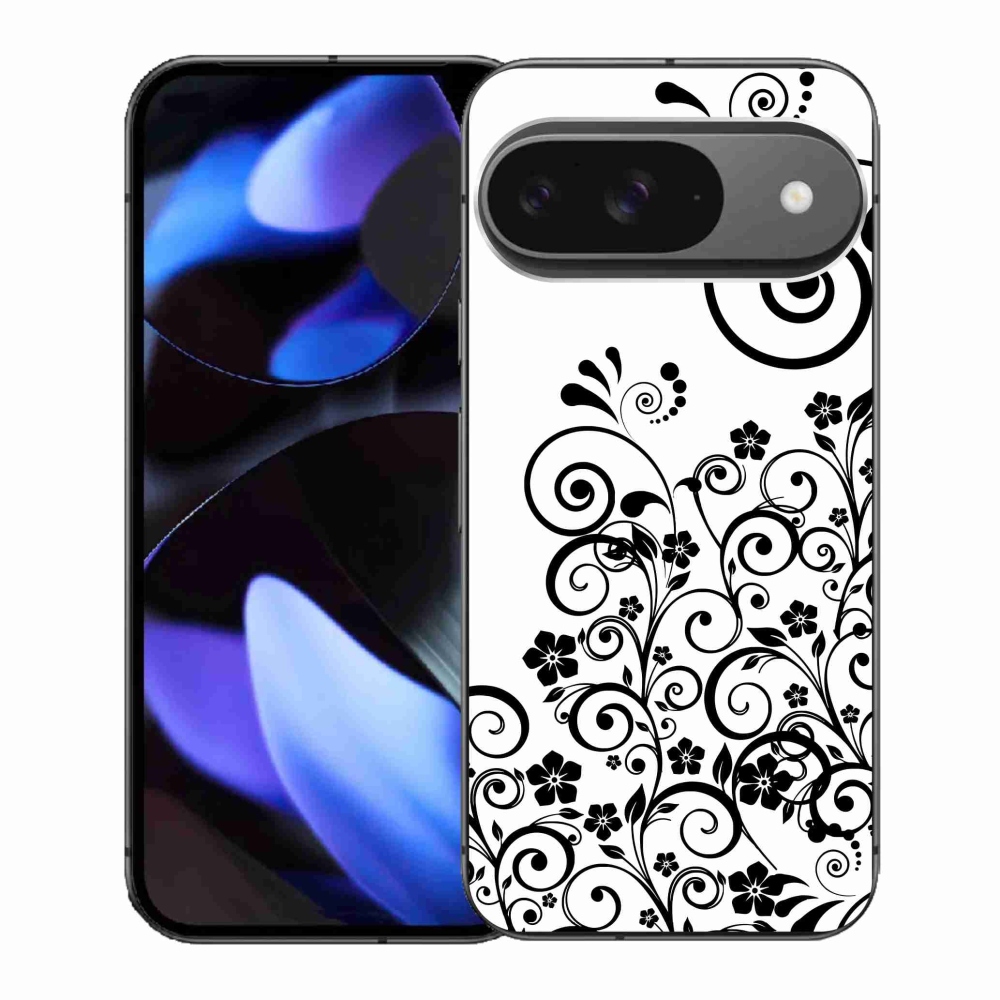 Zselés borítás mmCase a Google Pixel 9-hez - fekete és fehér virágminták