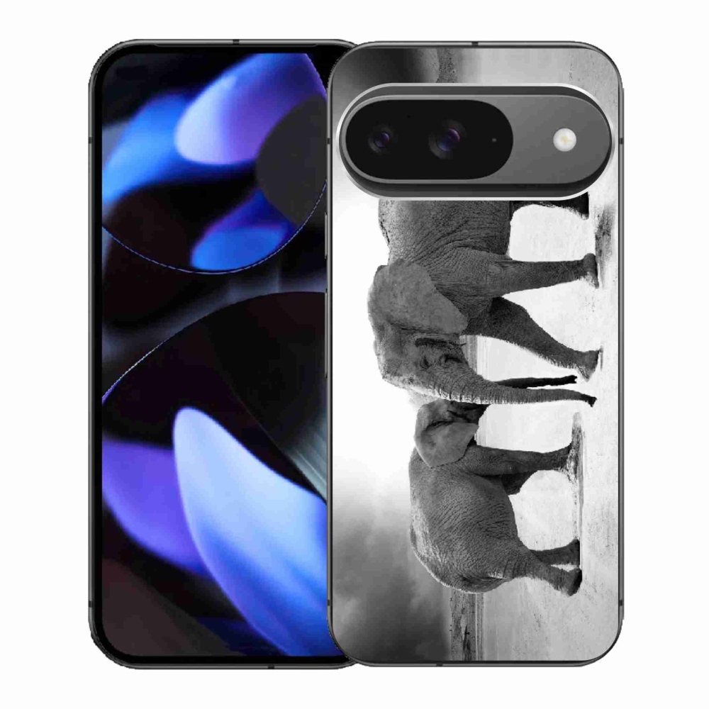 Gél borítás mmCase a Google Pixel 9-hez - fekete és fehér elefántok