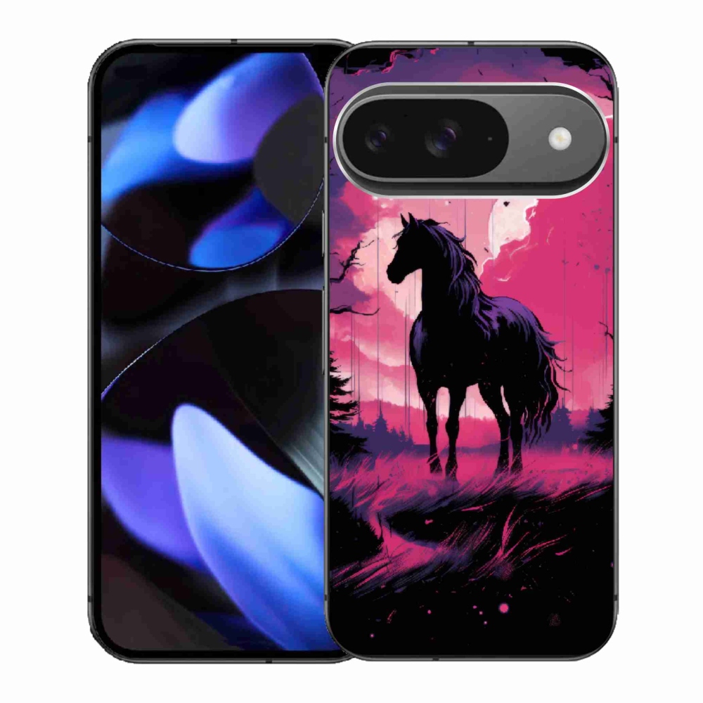 Gél borítás mmCase a Google Pixel 9-hez - fekete rajzfilm ló 1