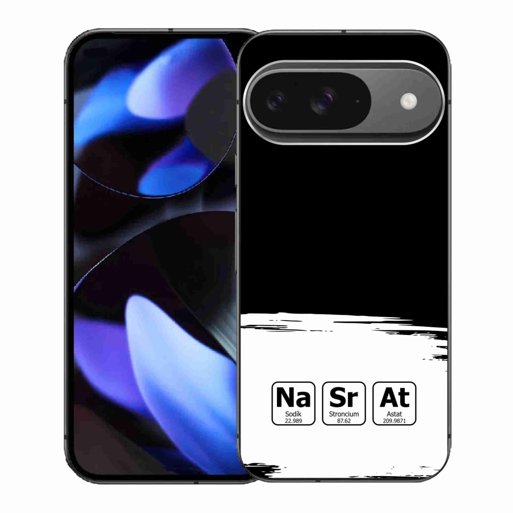 Gél borítás mmCase a Google Pixel 9-en - kémiai elemek fehér és fekete háttérrel