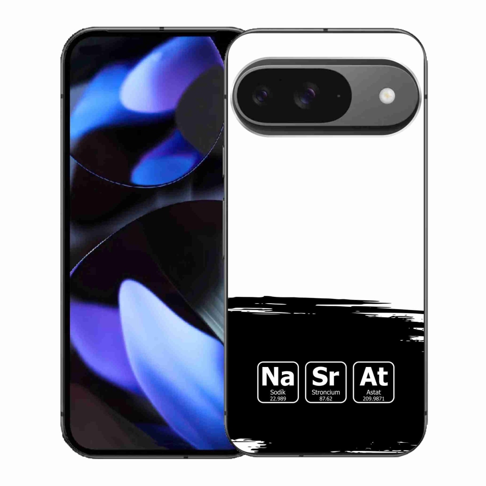 Gél borítás mmCase a Google Pixel 9-en - kémiai elemek fekete és fehér háttérrel