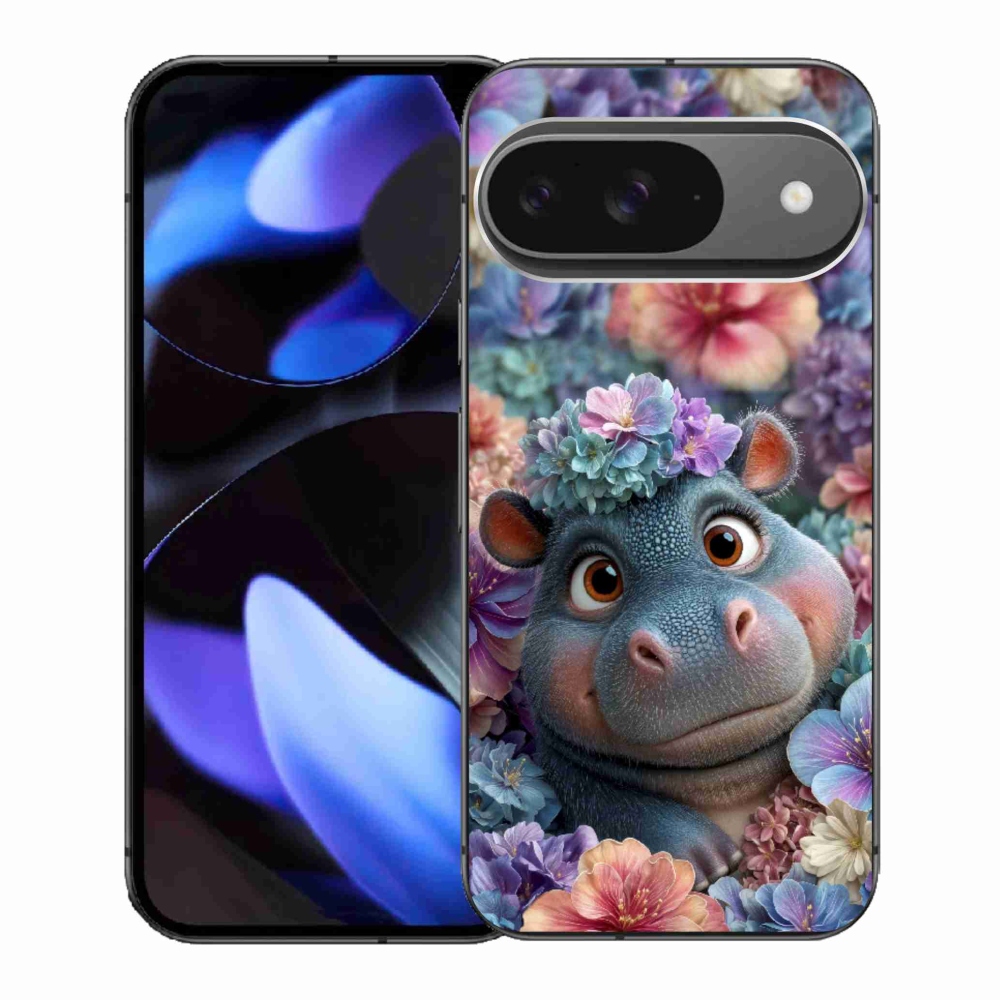 Gél borítás mmCase a Google Pixel 9-hez - víziló virágokban