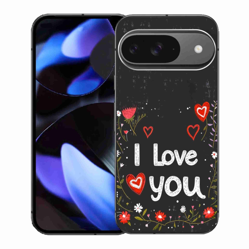 Gél borítás mmCase a Google Pixel 9-hez - Szeretlek fekete háttérrel
